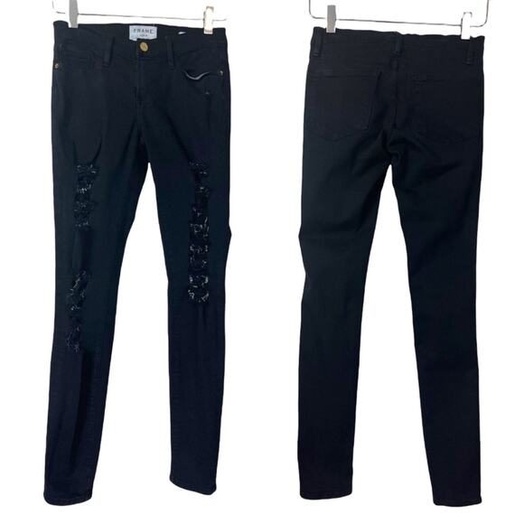 FRAME Denim Women's Black Le Skinny de Jeanne Distressed Ankle Jeans Size 25 - Picture 9 of 11